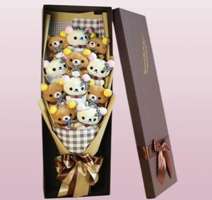 Симпатичный плюшевый медвежьи фаршированные животные плюшевые игрушки любовника Рилаккума медведь цветок Букет подарок в подарочную коробку на день рождения валентирь 039s День Рождества подарок 8931801