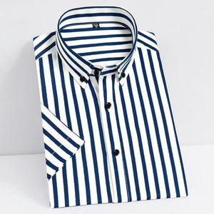 メンズカジュアルシャツメンサマーレギュラーフィット半袖ストレッチストライプソフトビジネスドレスシャツ