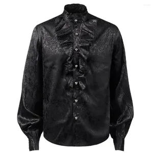 Herrklänningskjortor Mens Steampunk Vintage Shirt Medieval Victorian Renaissance Gothic Ruffled Drama Stage Men Black Long Sleeve Costume Tops