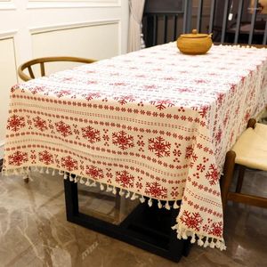 テーブルクロスマリットサイズ厚くなった白い綿リネンテーブルクロスタッセル長方形の雪だるまクリストマ装飾ホームダイニング