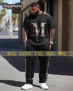 Tute da uomo biggmans set di magliette da due pezzi per abbigliamento a colori bloccato a quadri hip-hop casual pantaloni grandi vestiti di grandi dimensioni grandi dimensioni