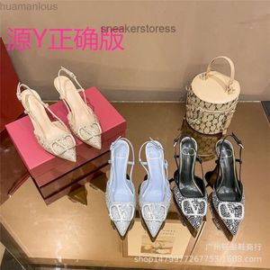 Ny Valent Designer Heel Studs Shoes Pump V-Family High French Hollow One Button Pointed Thin Womens Sandals