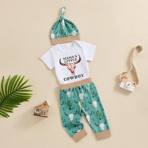 Clothing Sets Born Baby Boy Girl Western Clothes Yee-Haw Short Sleeve Romper Pants With Hat Set Coming Home Outfit