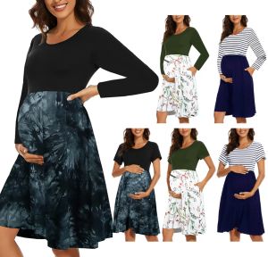 Dresses 2023 Nursing Dresses Breastfeeding Meternity Dress Pregnancy New Maternity Dress Maternity Mother Long Skirt with Pocket Dresses