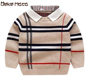 Kids Sweaters Autumn 2021 Plaid Toddler Boy Sweater Long Sleeve Fake TwoPiece Knitted Boys Pullover Children Clothing 27Y Y10249862436361
