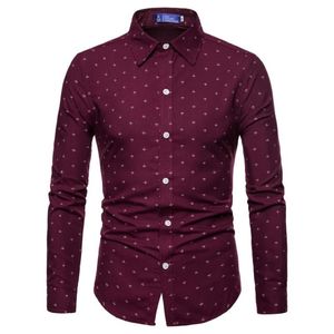 Mäns avslappnade skjortor 2021 Fall Men Long Sleeve Plus Size Shirt Boat Anchor Print Blues For Dress Camisas HOMBRE2959