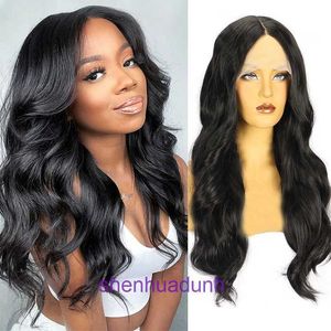 Calçadas de peruas para mulheres cabelos humanos 13 * 4 WIG de renda frontal Mulheres pretas Longa longa fibra sintética Wave Body Wave Body Wave