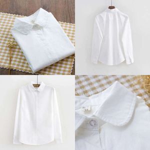 Preppy Spring Style Women Long Sleeve Shirts Plus Size 100% Cotton OL White Blouse All-matched Casual Shirt Ladies Tops D389 210512