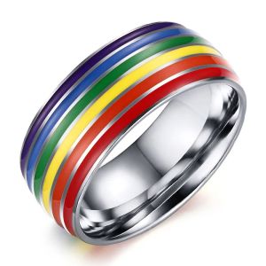 Zespoły Rainbow Ring for Women Men LGBT Lebian gejowska biżuteria ze stali nierdzewnej szkliwa pierścionki zaręczynowe