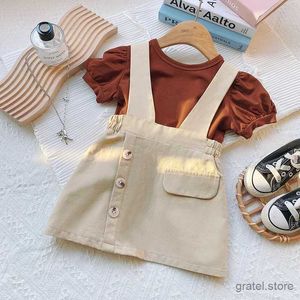 Наборы одежды 2pc Kids Set 2024 Baby Girl Одежда милые летние топы с коротким рукавом+юбка для ремней детской одежды для девочек