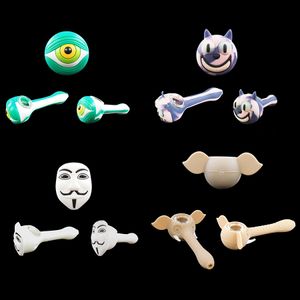 Mixed Style Cartoon Silicone Smoking Pipe Röke Accessory Unbreakable Tobacco Hand Pipes Colorful Spoon With Glass Bowl Bong