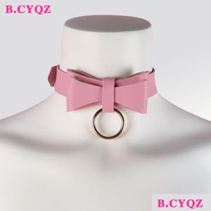 Chokers B.Cyqz Bowknot Halsband Y Pink Goth Choker Punk Leather Belt Collar Harness Women Girls Harajuku Neck Accessories Drop Deliv DH2P3