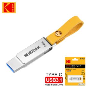 Приводы Kodak USB3.1 USB Flash Drive 32GB 64GB 128GB 256 ГБ металлического типа C 2 в 1 Pendrive Cle OTG USB Dual для MacBook PC Laptopo