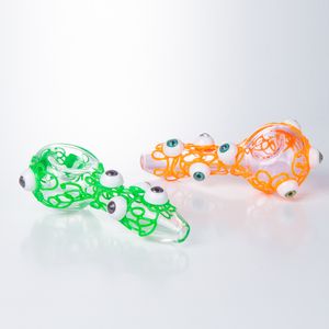Y293 Luminous Glass Pipes About 12cm Length Handcrafted Beautiful Tobacco Spoon Pipe Eye Style Glowing In The Dark Dab Rig Smoking Pipe