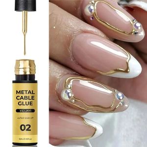 Gold Metallic Painting Nail Gel Liner Polish3D Metal Mirror Effect Paint Drawing Nail Gel Build-in Brush Soak Off UV Chrome Gel 240423