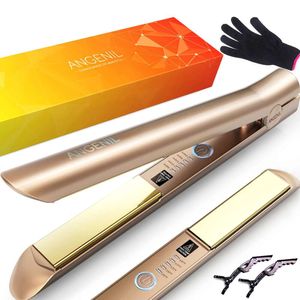 Angenil Nano Titanium Flat Iron Foreener and Curler 2 in 1 ، وتصميم مكواة تصفيف الشعر الشباك للنساء