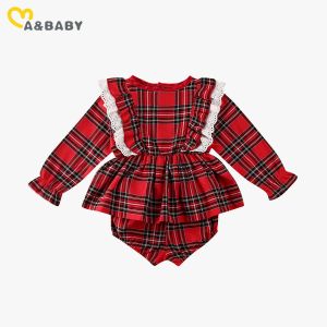 Conjunta Mababy 024m Christmas Recém -nascido Infantil Roupas Meninas Conjunto de Ruffles Plaid Ruffles + Shorts Bloomer Ano Novo Trajes