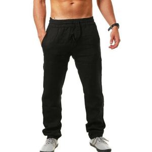 Pants Men Cotton Linen Trousers Joggers Casual Solid Elastic Waist Straight Loose Sports Running Plus Size Mens Clothing 240424