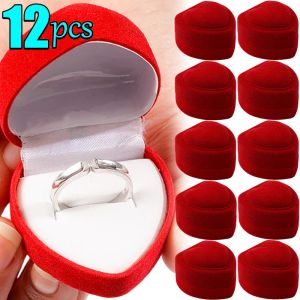 Visa 12st Red Heart Shaped Ring Box Jewely Box Case Earrings Visa fodral Hållare Presentförpackningar Smycken Förpackningsorganisatör bröllop