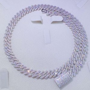 Iced Out Fashion Cuban Link Halsband 10mm Solid Silver Moissanite Chain for Men Women