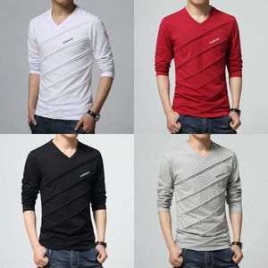 العلامة التجارية tfetters t Shirt Men Twill Design V-collar Long Sleeve T-Shirt بالإضافة إلى T-Shirt T-Shirt Tops Slim Cotton Tops Camisetas Mal