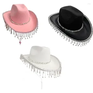 Berets Rhinestones Tassels Cowgirl Hat Wide Brim For Bachelorette Supplies Dropship