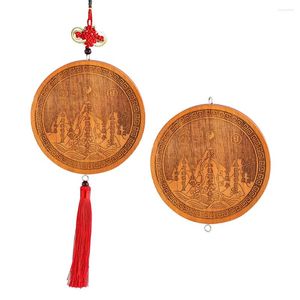 Decorative Figurines 1PC Round Wooden Plate Relief Shanhai Town Gossip Home Feng Shui Craft Wall Hanging Decor Room Decoration Accessories