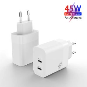 Chargers iLEPO Double USB C Charger 45W GaN Type C PD Fast Charging For iPhone 13 12 11 Max Pro XS 8 Plus For iPad Pro Air Laptop