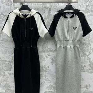 Triangle Dress Designer P Top Quality Luxury Fashion Basic Casual Dresses Dress Short Sleeved New Contrast Color Hooded Waist Autumn
