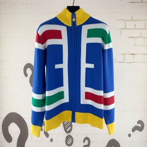 Kış Men Sweater Hırka Patchwork Renk Standı Yaka Kırışın Fermuar Örme Kalın Sıcak Sweatercoat