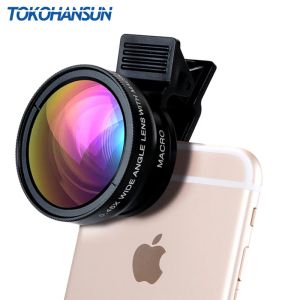 Lins Tokohansun 0,45x vid vinkel+12,5x makrolins professionell HD -mobiltelefonkamera objektiv för iPhone x 8 7 6 6s plus Xiaomi Samsung
