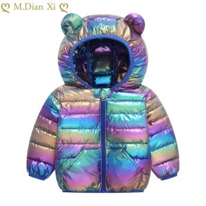 Badebekleidung Winter Girls Jacke Kinderleuchte Jacke Jungen und Mädchen Weiß Ente Down Girls Helle bunte Kinderjacke