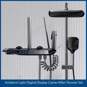 Badezimmer Duschsets Digitale Display Gungrau grau weiß blaues System Intelligente Badezimmer Duscharmatur Set 4-Wege Regenlfall Mixer Bidet Dusch Set T240422