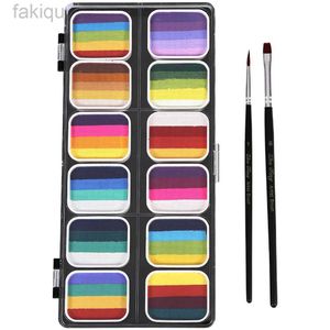 Vernice per il corpo gradiente a 12 colori lavabile a striscia arcobaleno dipinto set di vernici per il viso kit per bambini tavolozza di trucco Halloween La penna corpo D240424