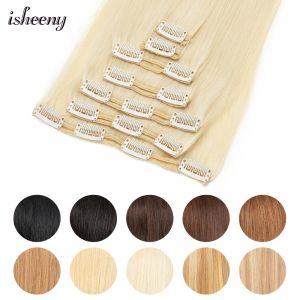 Extensões Isheeny Clipin Human Hair Extensions 7pcs/Set Blonde Remy Human Human Straight 12 