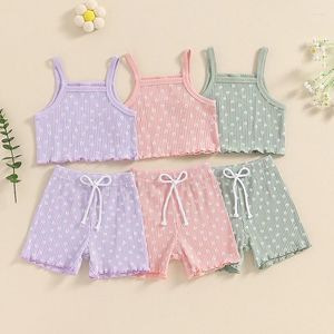 Kläduppsättningar Småbarn Kids Baby Girl Summer Outfits Ribbed Floral Print Sleeveless Cami Tanks Tops Shorts Set Spädbarn 2 st avslappnade kläder