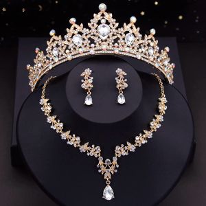 Necklaces Royal Queen Wedding Crown Earrings and Choker Necklace Sets for Women Tiaras Bridal Jewelry Sets Prom Costume Accessories