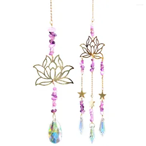 Decorative Figurines Brass Lotus Crystal Outside Wind Chimes Pendants Light Catcher Rainbow Maker Home Balcony Wall Hanging Decor For Gift
