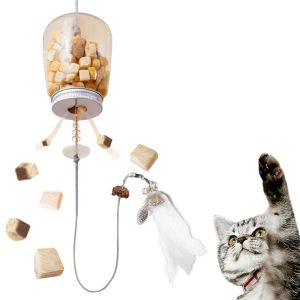 Doorbells Cat Toy Interactive Cats Leak Food Feather Toys with Bell Hanging Door Scratch Rope Pets Food Feeder Dispenser Kitten Catnip Toy