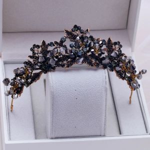 Gioielli barocchi barocchi fatti neri fatti a mano per perle di cristalli da sposa corona di corona di strade diadema per pagem velo fascia per capelli per i capelli accessori per capelli
