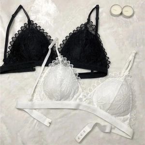 Bras französisches Spitzendreieck auf Bralette ohne Stahl Ring Sexy Frauen dünne Pad BH Sommer atmungsaktiven Brassier