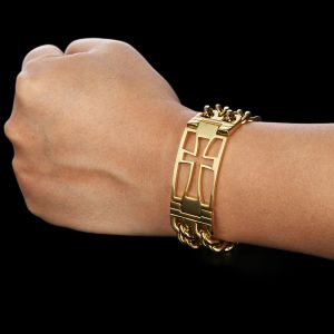 Bracelets Double Stainless Steel Chain Bracelet for Men Wide Cross Bracelets Big Hiphop Jewelry Gold Color Wholesale Drop Shipping SL022