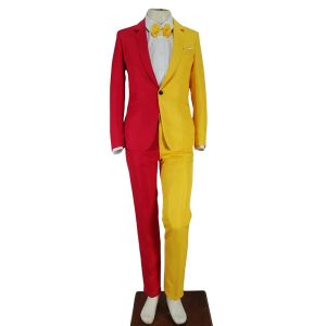 Passar män personlighet byxdräkt röd gult lapptäcke färg blazer byxor 2 stycke trollkarl clown party bröllop kostym värd scen tuxedo
