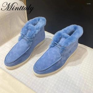 Casual Shoes Brand Fur Boots Kid Suede Winter Walk Wool High Top Loafers Outdoor Women Designer