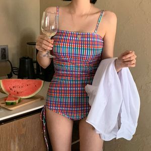 Women's Conservative One Piece Striped Bikini Swimsuit, New Triangle Hot Spring Swimsuit Bikini Strap