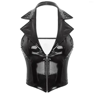 Serbatoi da donna Wetlook Latex Halter PU Lerstine in pelle canotta in pelle lucido Glossy briciolo in tacca con cerniera a vccincia con cerniera anteriore con cerniera slim cotcoat