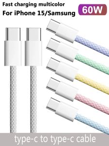 Tillbehör USBC till typ C Color Cable för Apple iPhone 15 PD 60W Fast Charging för Huawei Xiaomi Samsung Typ C Weaving Cable Accessories