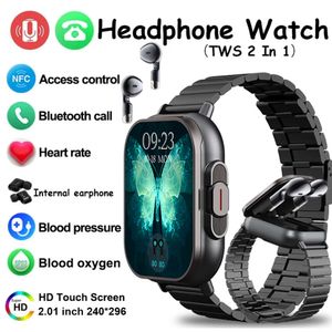 D8 wielofunkcyjny inteligentny zegarek mężczyźni Kobiety 2.01 cala NFC 2-w-1 bezprzewodowe słuchawki Bluetooth Fitness Sport Waterproof Smartwatch