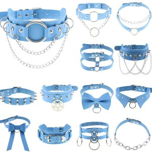 Halsband diezi harajuku vintage goth himmel blå pu läder halsband kvinnor män sexig cosplay gotisk chian choker uttalande halsband smycken smycken