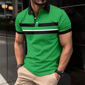 Lato Lapel Mens Shortsleeved Polo Shirt Business Casual Fashion Polyester Button Stripe Dreyble Shirt 240412